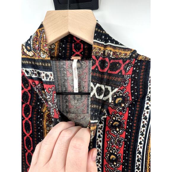 Free People Donatella Turtleneck XS Tie Sleeve Black Gold Red Floral Paisley - Picture 7 of 10